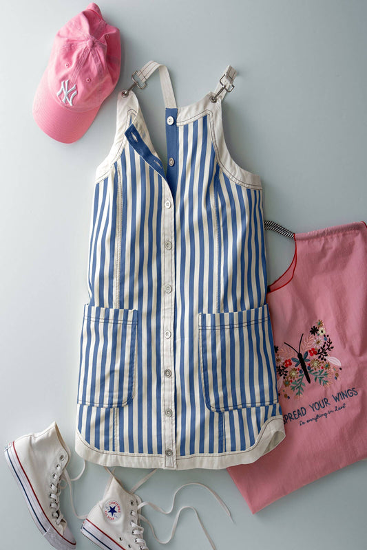 Sunshine Stripe Overall Dress, Feathered Farmhouse