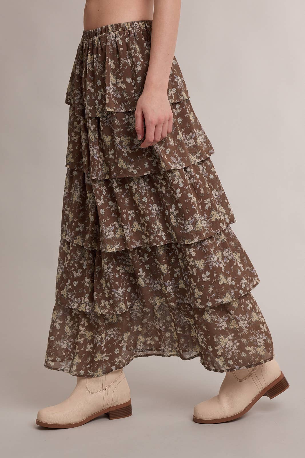 Ditsy Floral Ruffle Tiered Maxi Skirt, Feathered Farmhouse