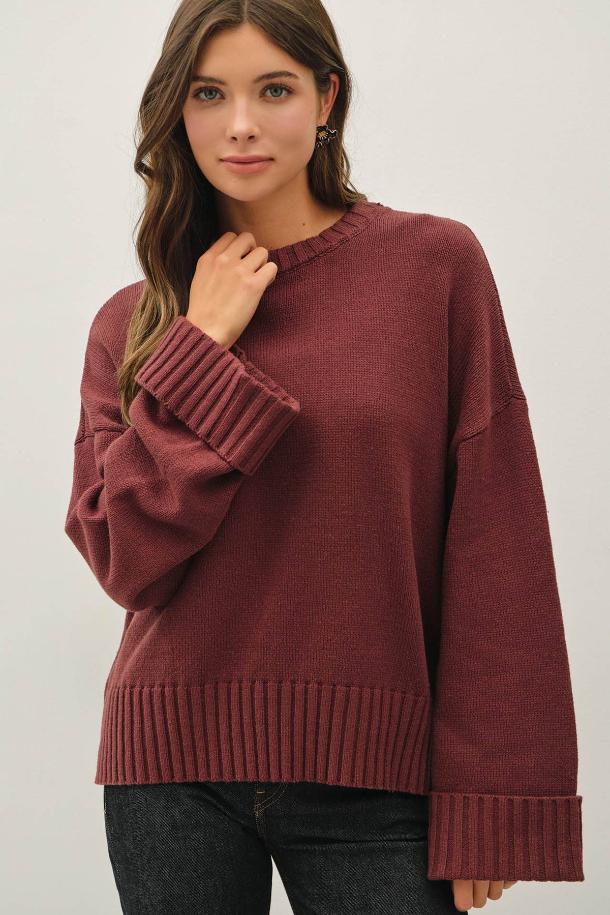 Brenna Wide Cuff Sweater, Feathered Farmhouse