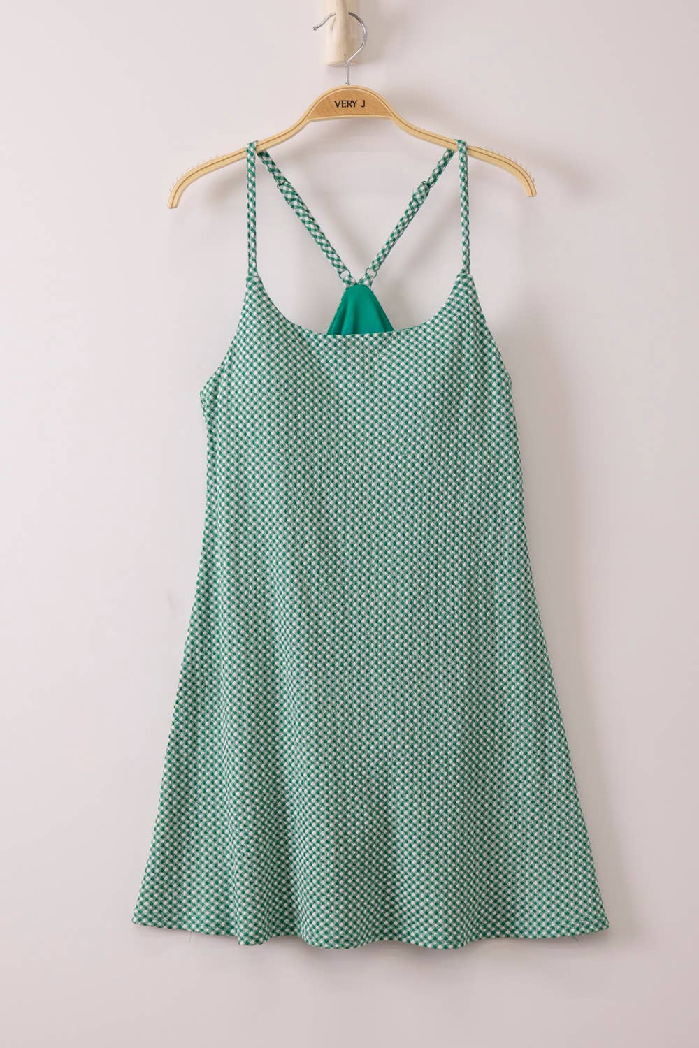 Kelly Green Textured Checkered Knit Activewear Tennis Dress, Feathered Farmhouse