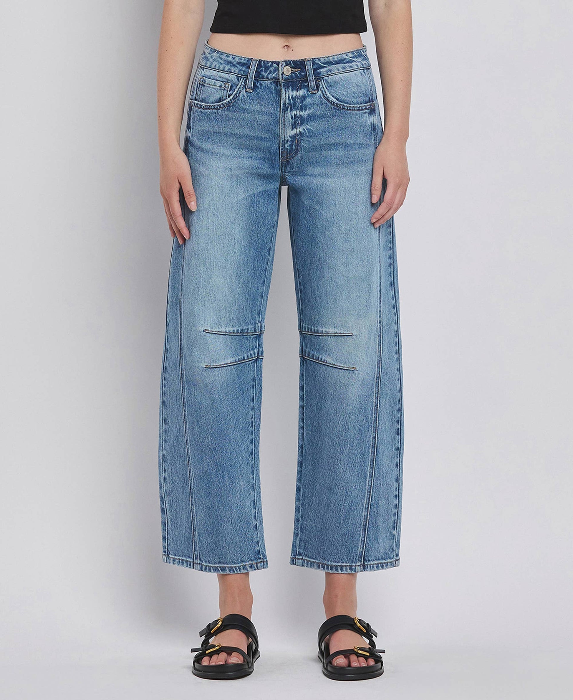 High Rise Barrel Leg Jeans, Feathered Farmhouse