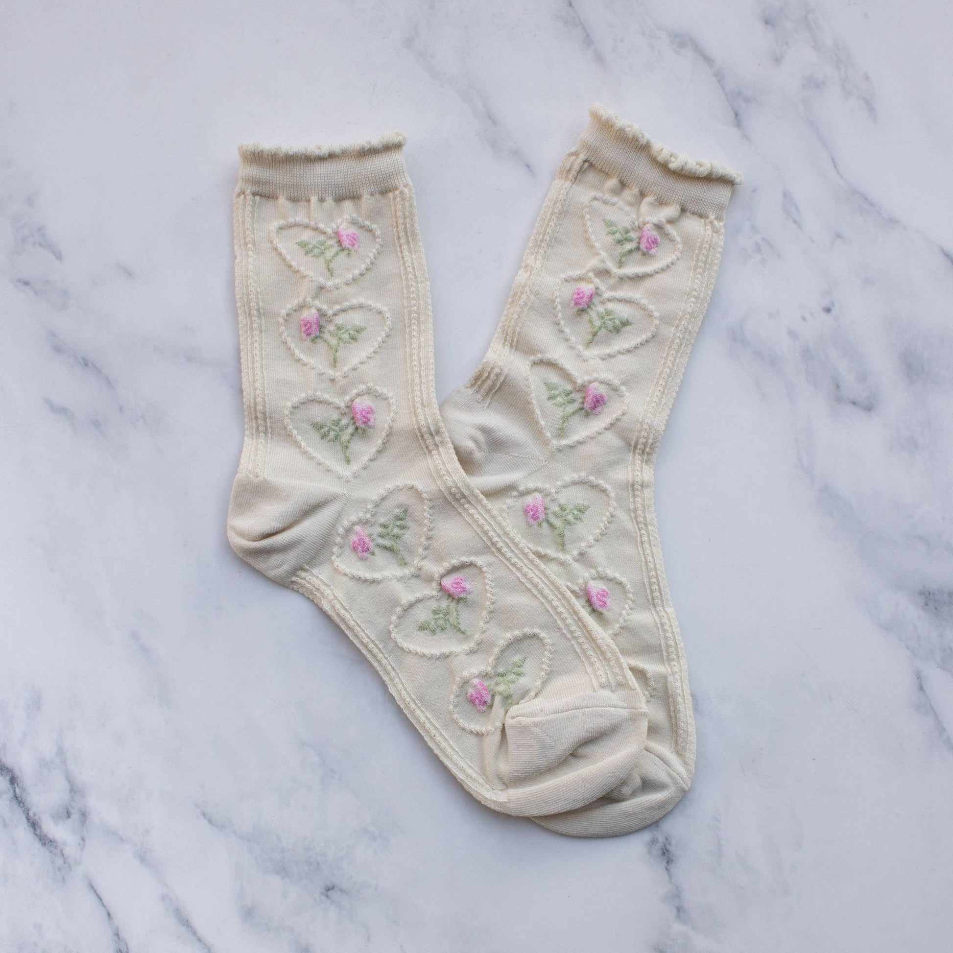 Vintage Rose & Heart Casual Socks, The Feathered Farmhouse