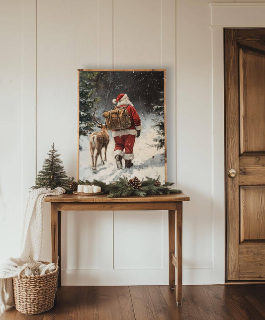 Santa and Reindeer Wall Art, Feathered Farmhouse