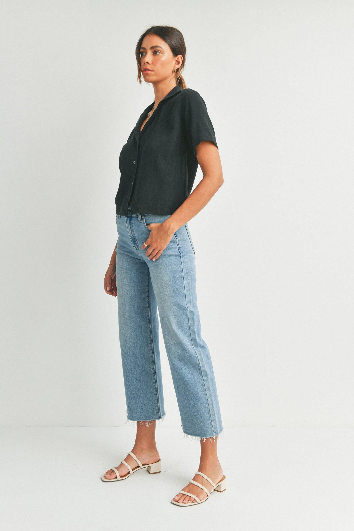 Slim Wide Leg Medium Wash Jeans, Feathered Farmhouse