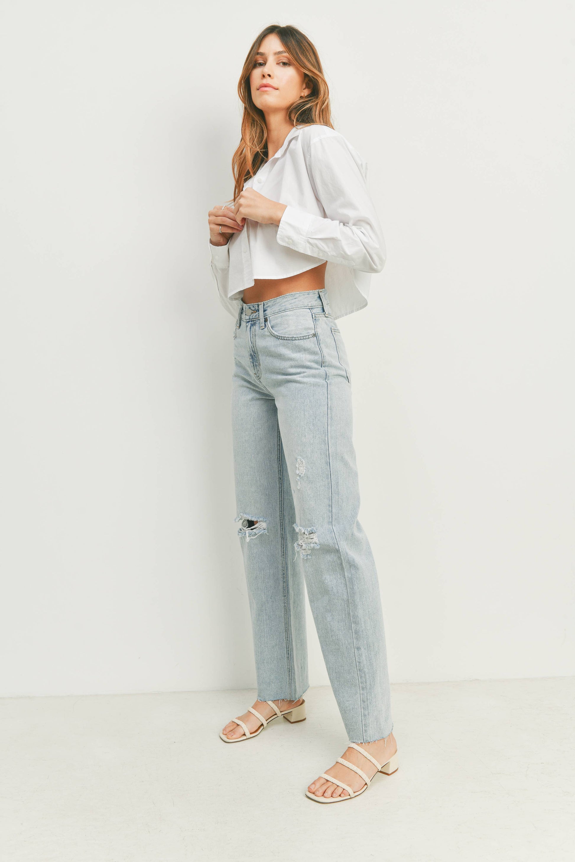 Ribcage Longer Length Straight Leg Jeans, Feathered Farmhouse