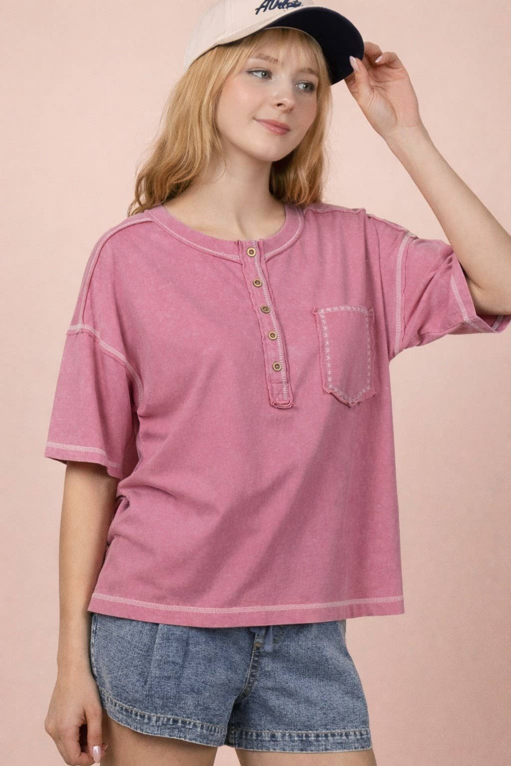 Mauve Mineral Washed Oversized Comfy Knit Top, Feathered Farmhouse