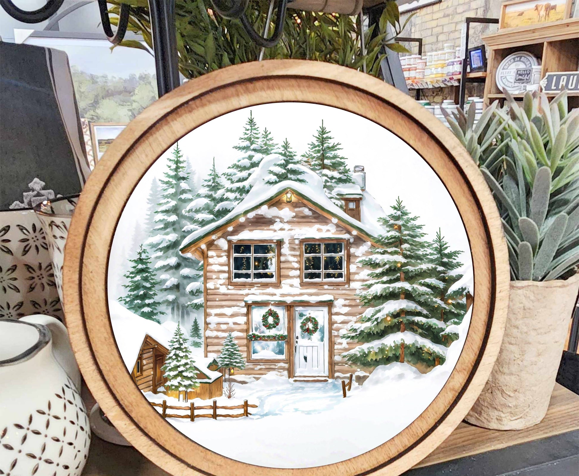 Christmas Cabin Art, Feathered Farmhouse