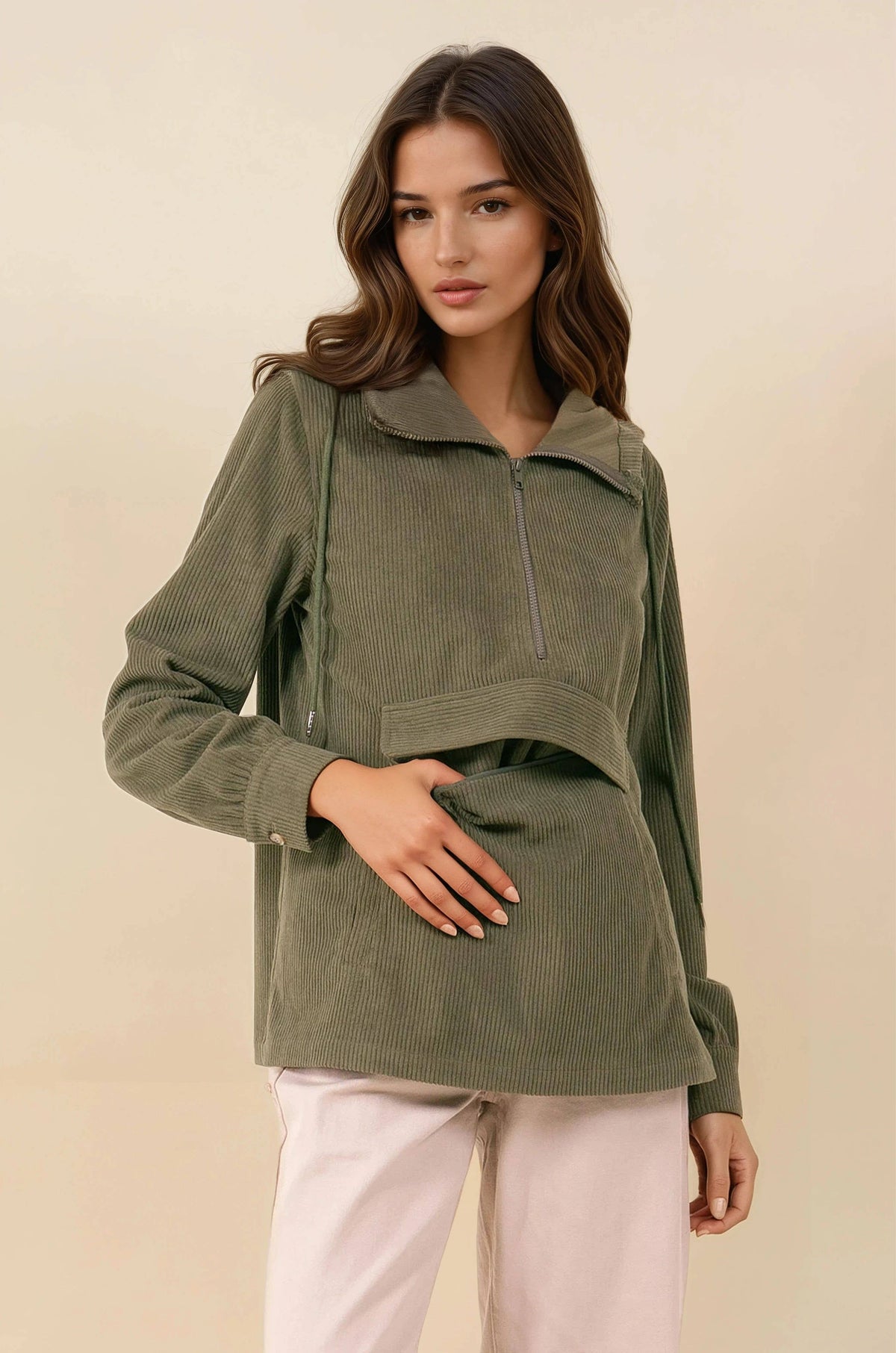 Velour Half Zip Hooded Sweatshirt