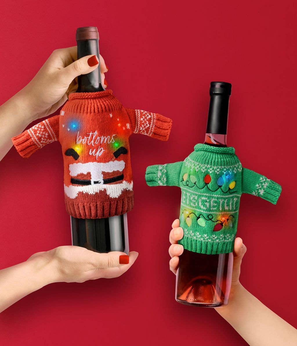 Light-Up Wine & Bottle Sweater, Feathered Farmhouse