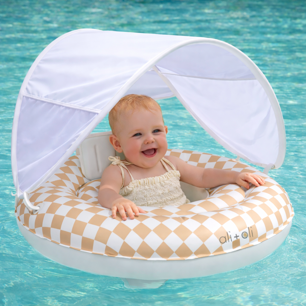 Ali+Oli Baby Swim Seat with Sun Canopy, Feathered Farmhouse