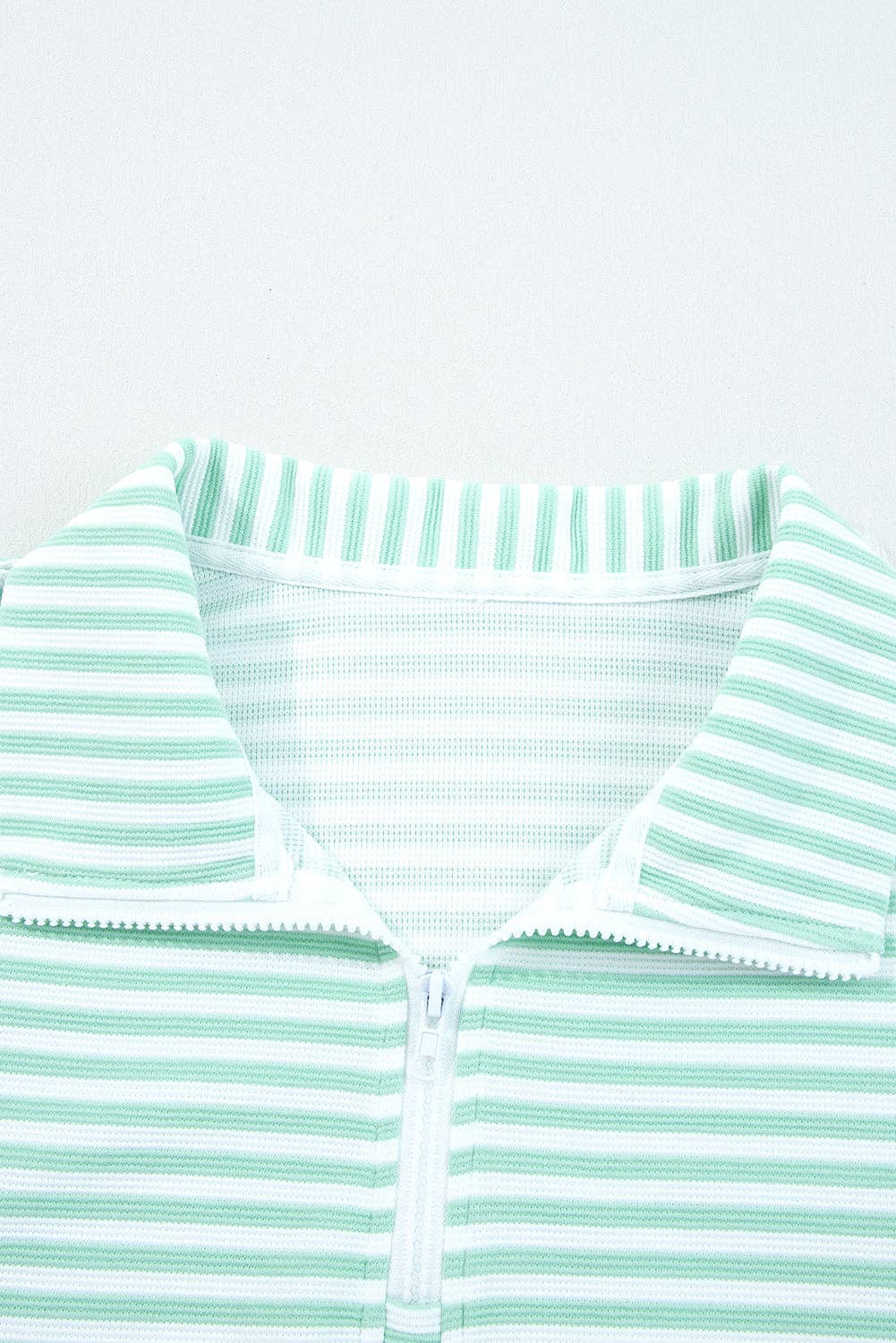 Stripe Quarter Zip Collar Long Sleeve Pullover Top, Feathered Farmhouse