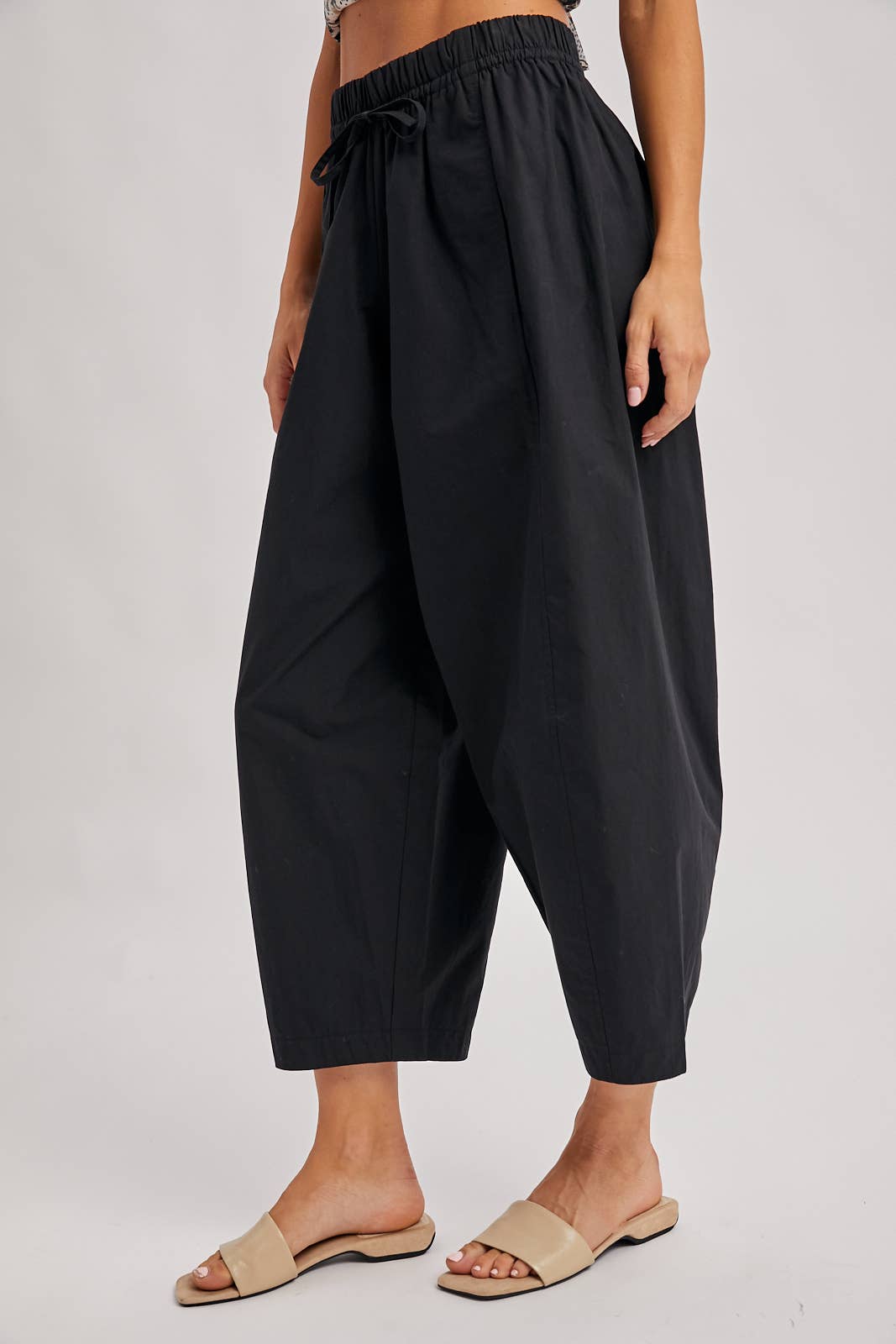 Paperbag-Style Drawstring Barrel Pants, Feathered Farmhouse