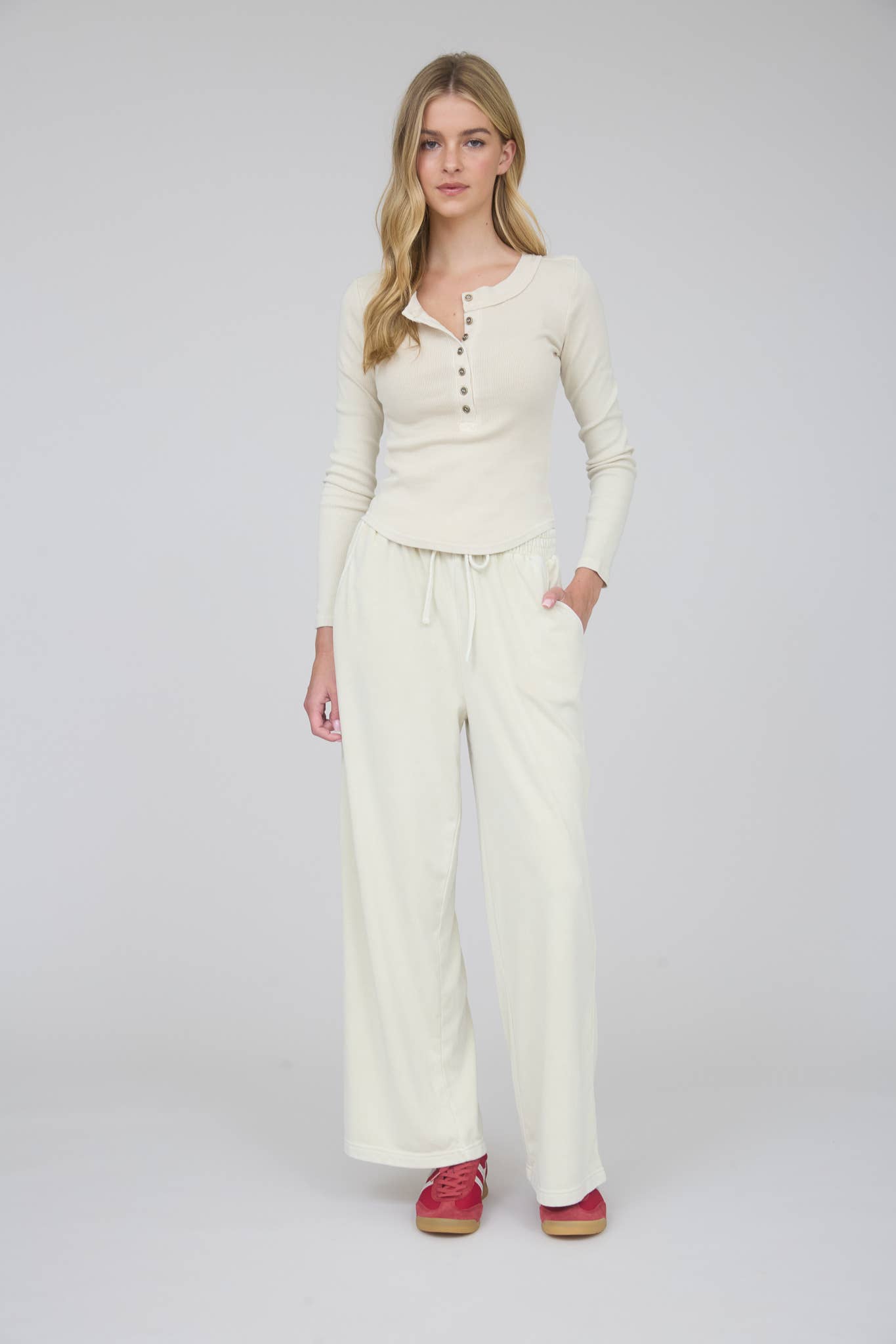 Khaki Ribbed Henley Top, Feathered Farmhouse