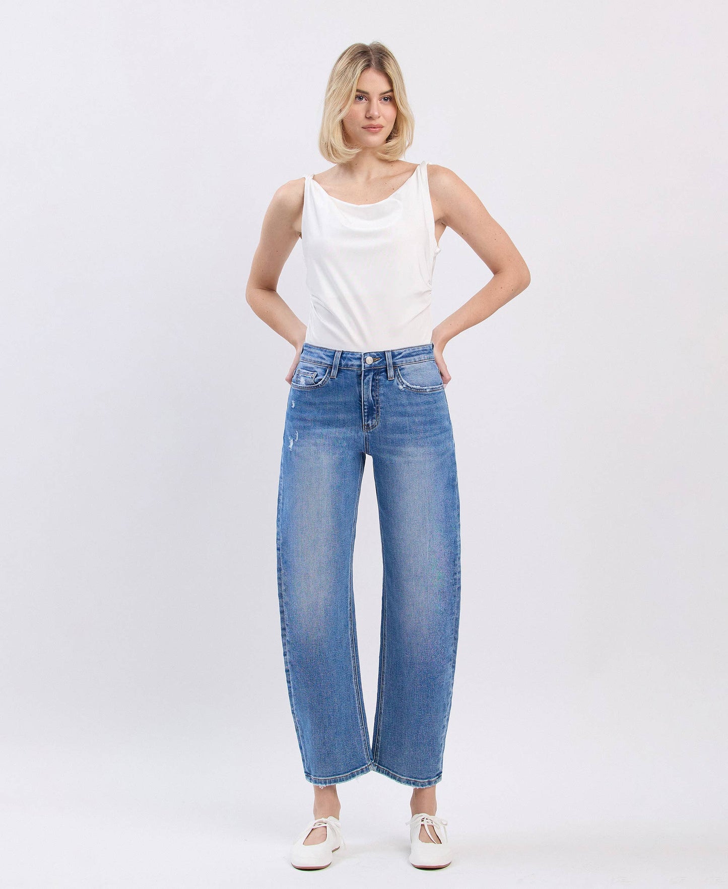 Super High Rise Barrel Leg Jeans, Feathered Farmhouse