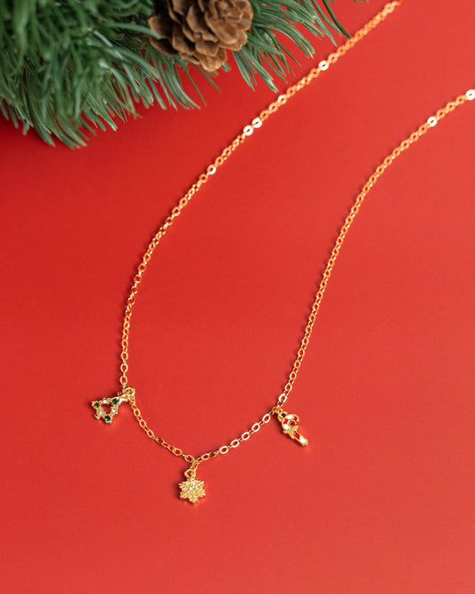 Holiday Dainty Christmas Charm Necklace, Feathered Farmhouse
