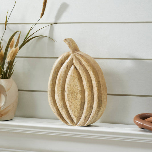 Wood Pumpkin Figurine, Feathered Farmhouse