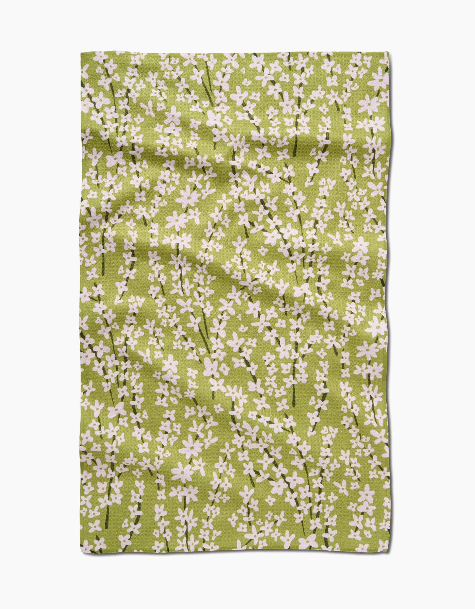 Spring Green Forsythia Tea Towel, Feathered Farmhouse