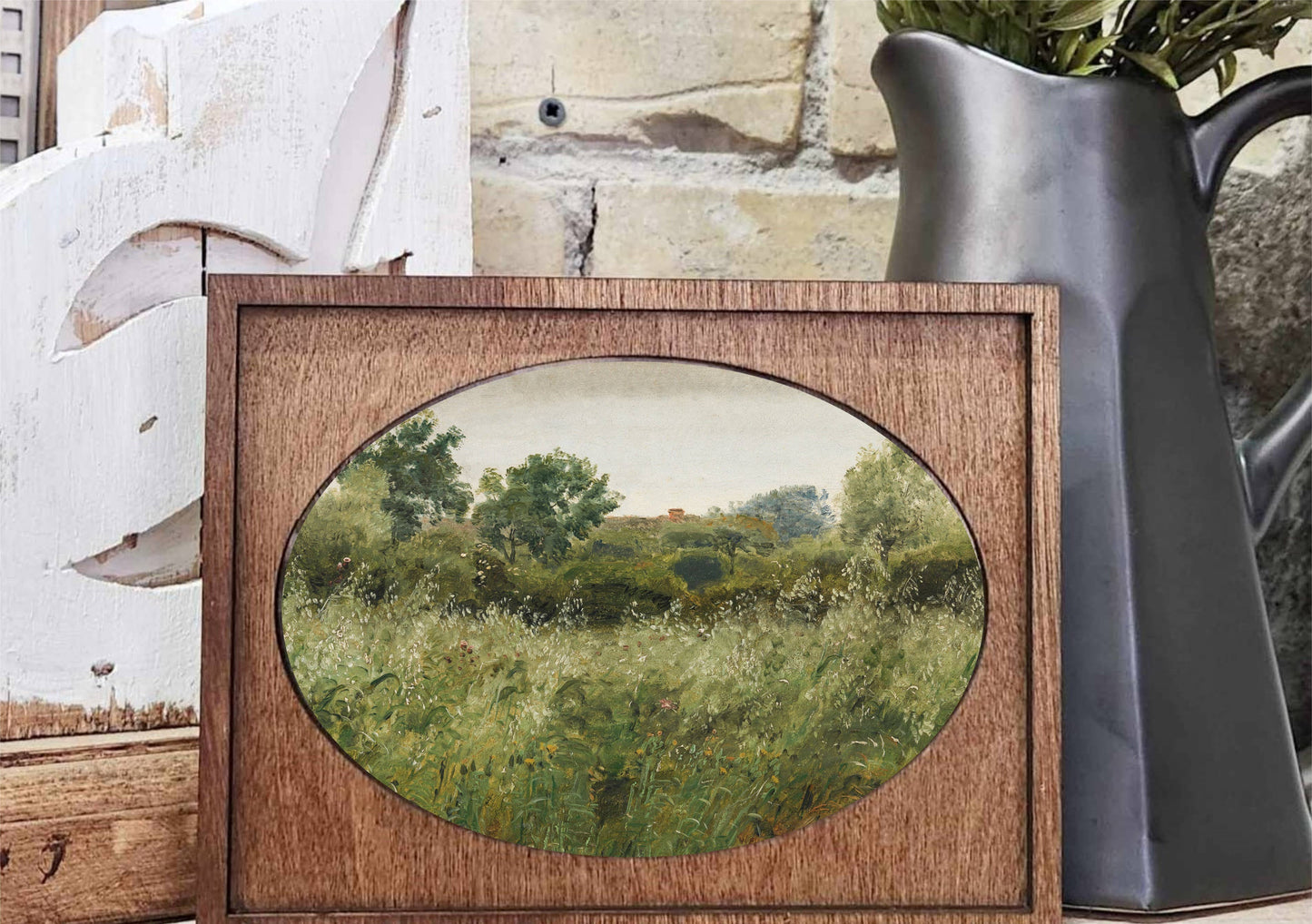 Framed Green Meadow Mini Art, Feathered Farmhouse