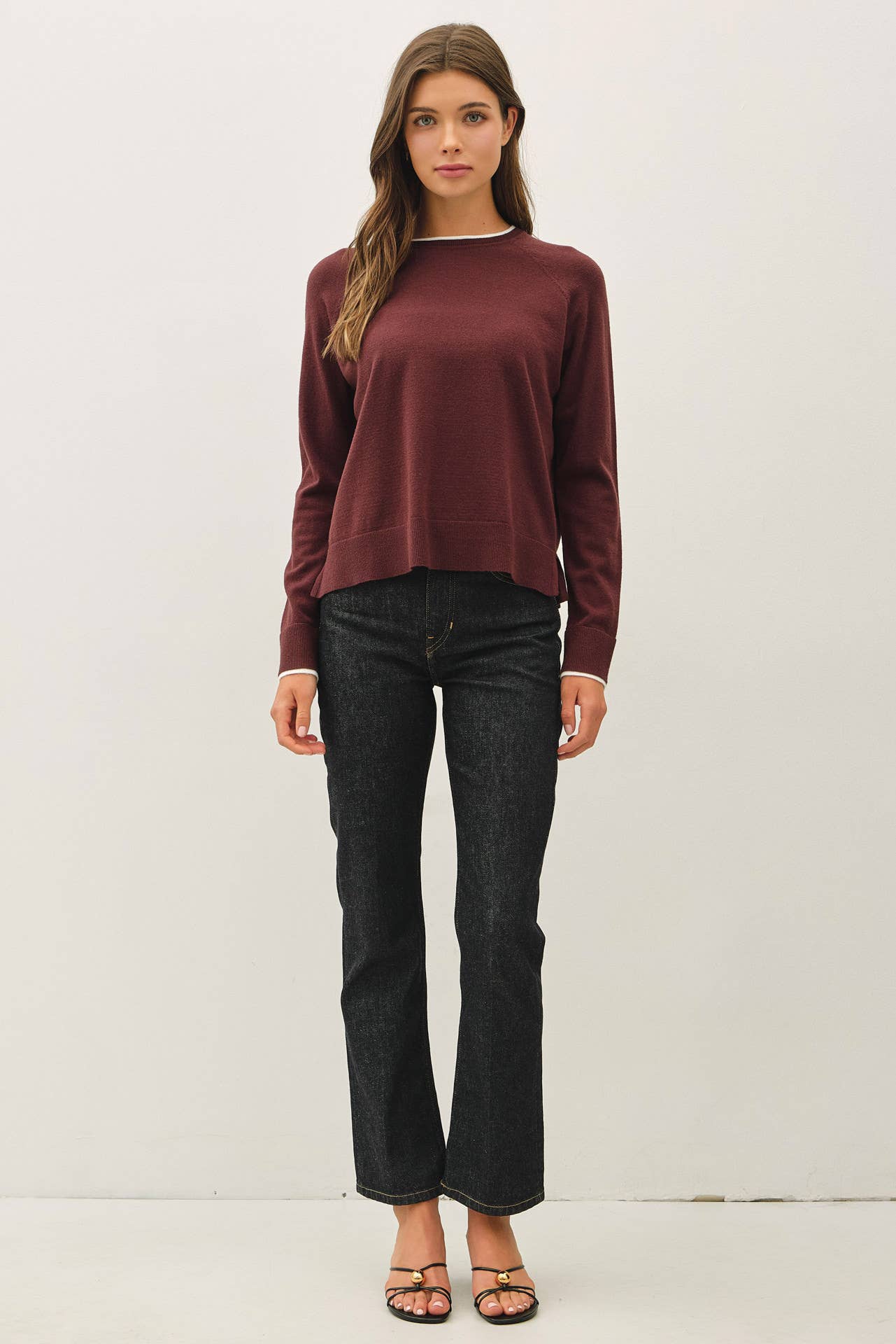 Double Layered Look Raglan Sweater Top