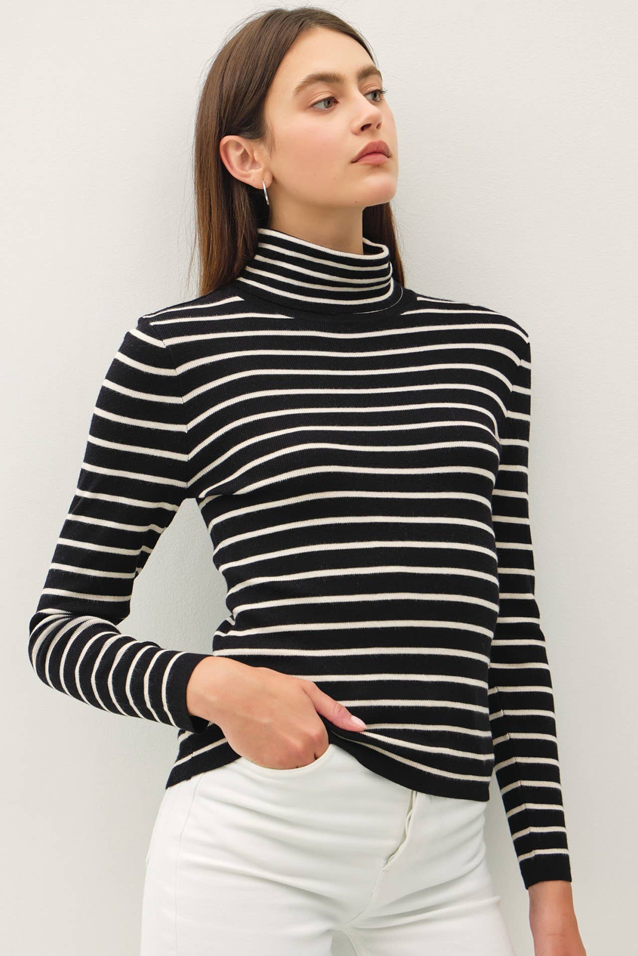 Striped Turtle Neck Sweater, Feathered Farmhouse