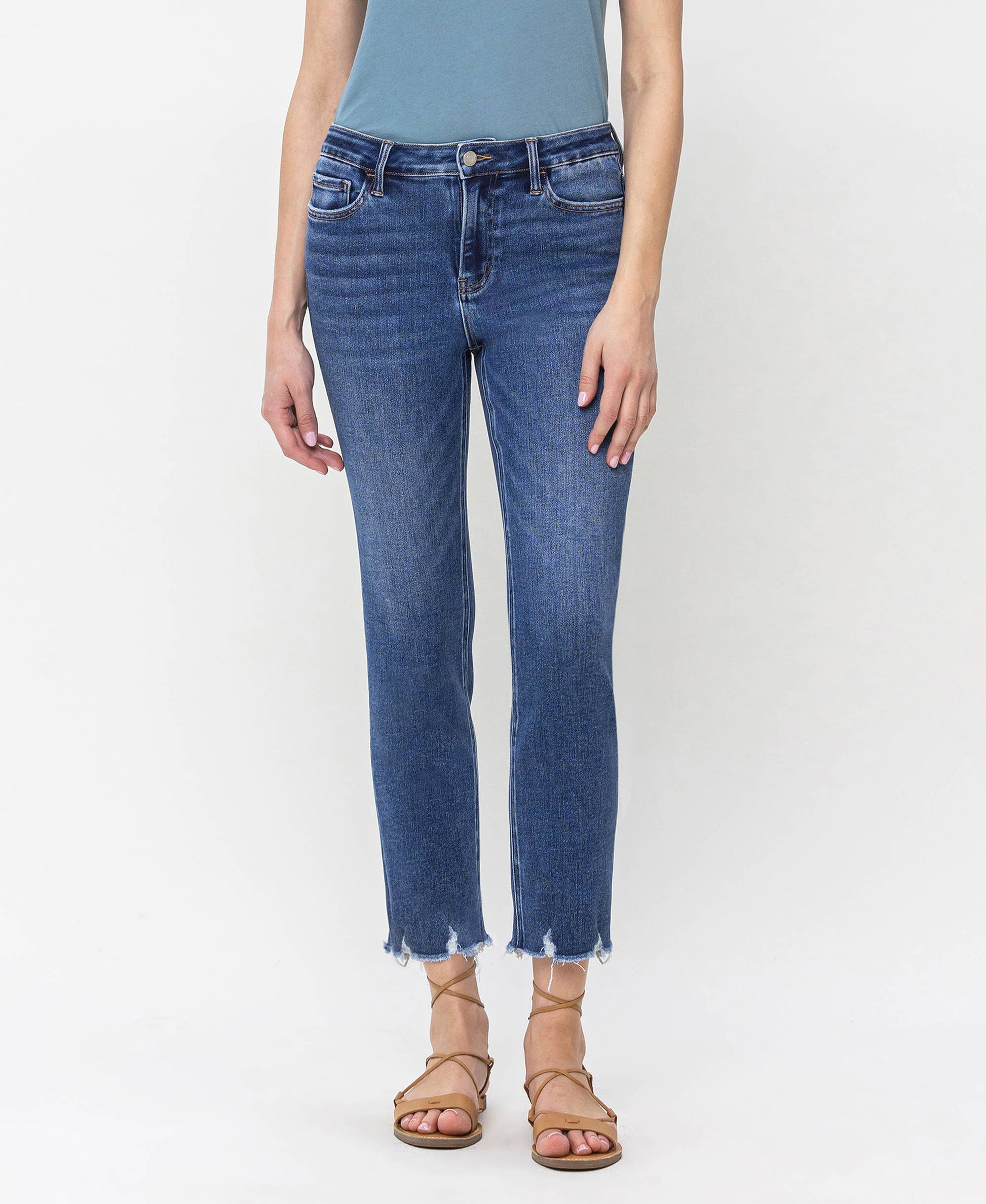 High Rise Crop Slim Straight Jeans, Feathered Farmhouse