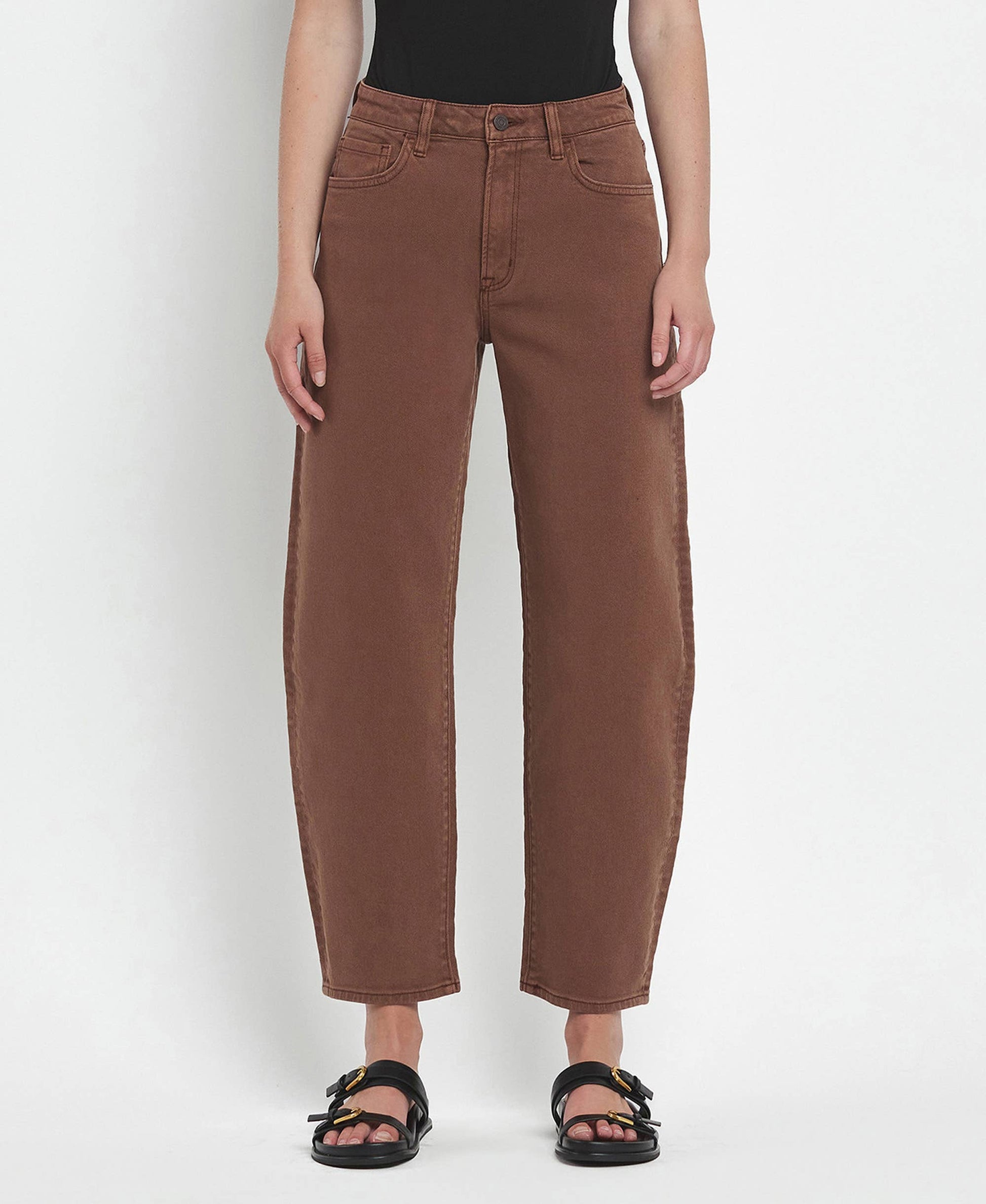 Super High Rise Brown Barrel Jeans, Feathered Farmhouse