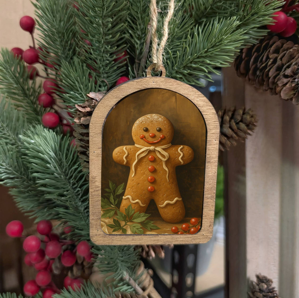Canvas Arch Ornament Gingerbread Man, Feathered Farmhouse