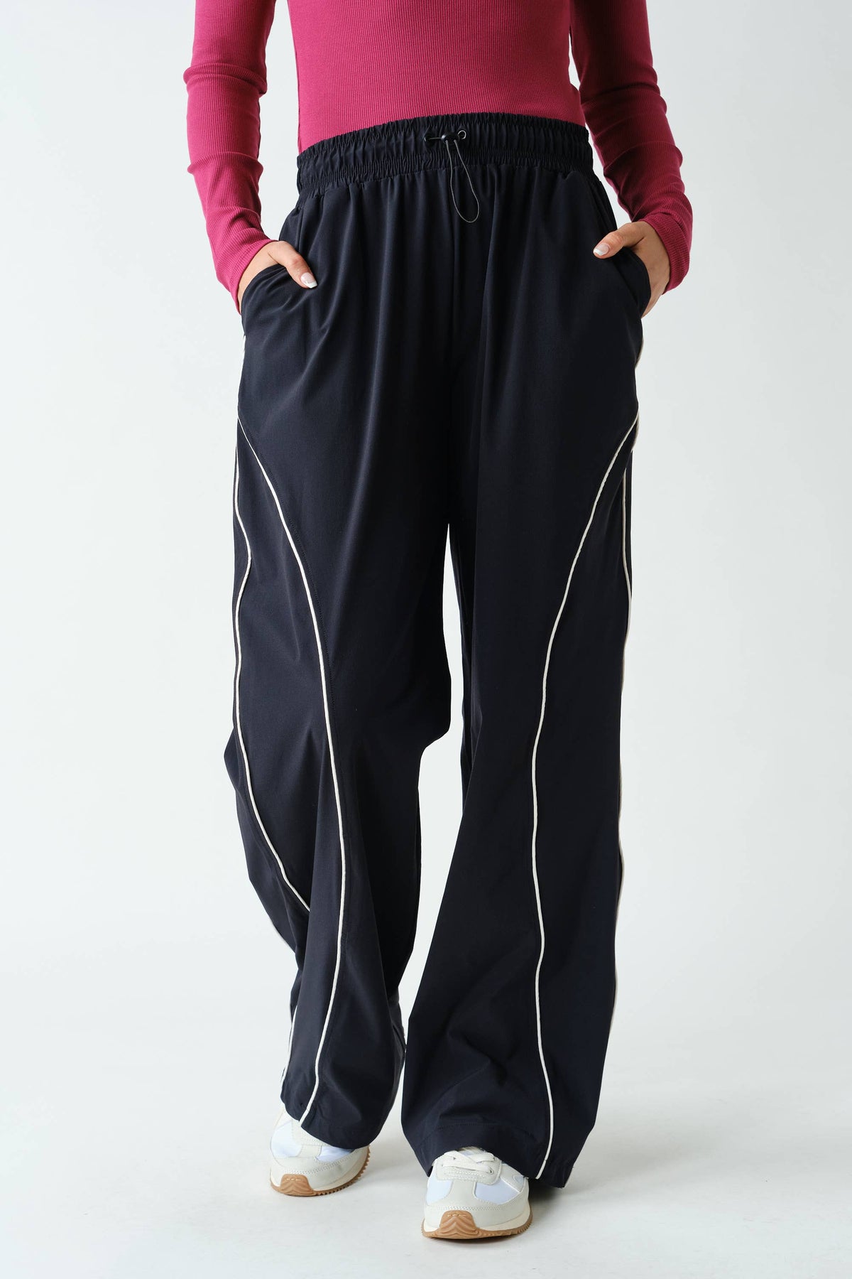 Black Kailey Curved Classic Track Pants, Feathered Farmhouse