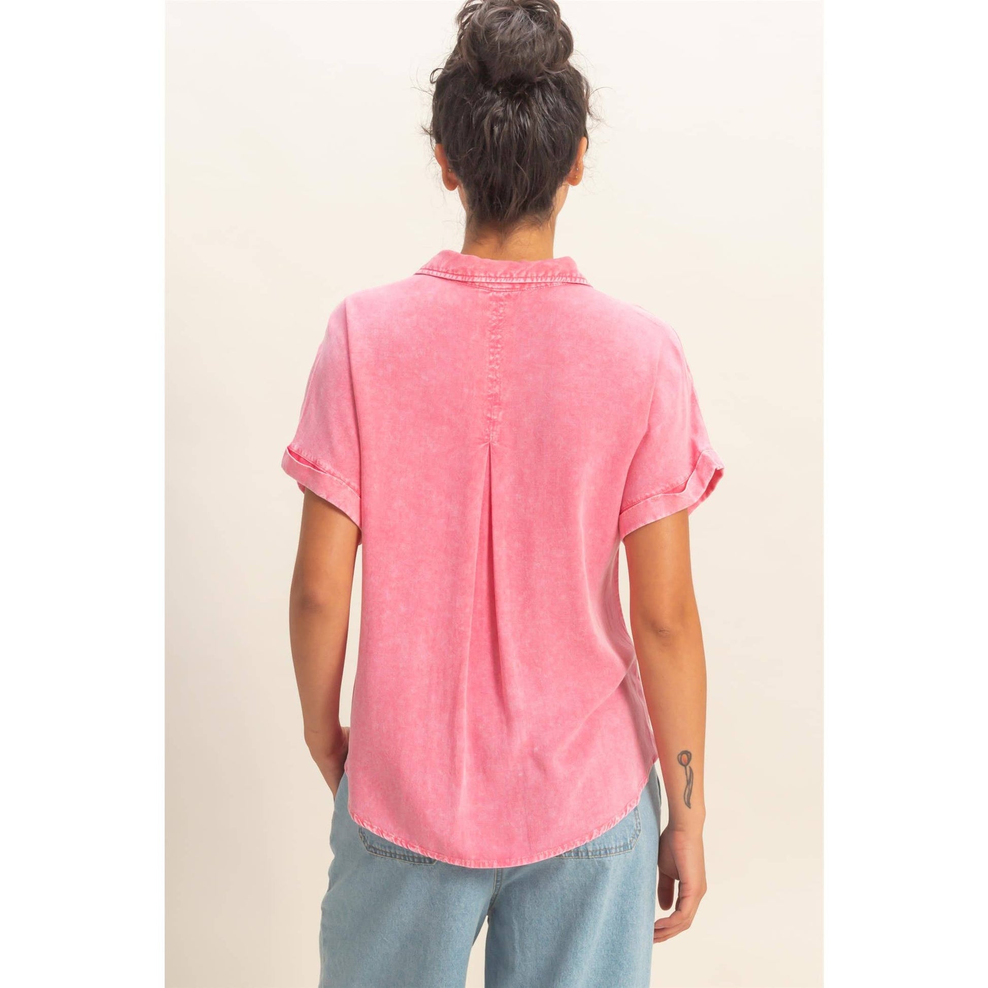 Mineral Wash Button-Up Dolman Sleeve Shirt, Feathered Farmhouse