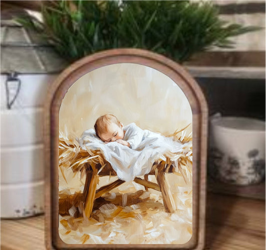 Manger Framed Art Arch Top, Feathered Farmhouse