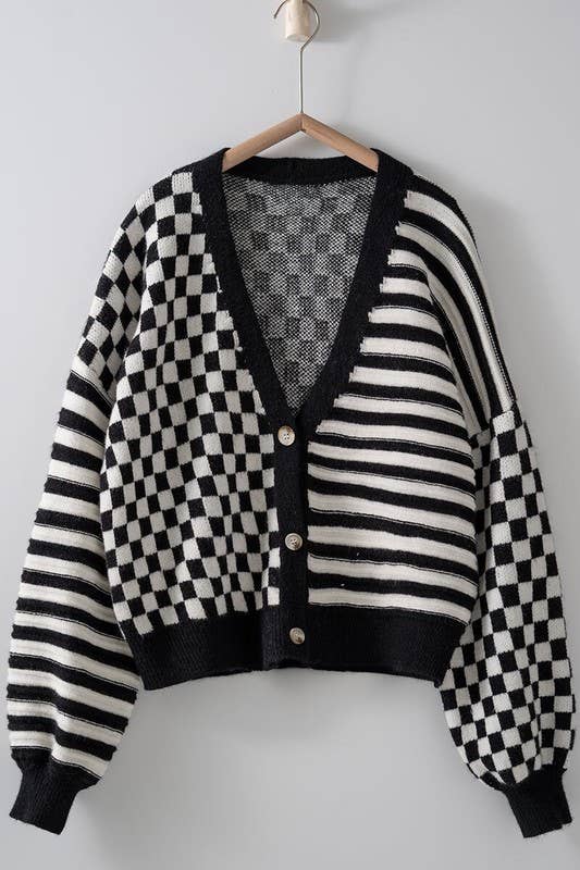 Checkers and Stripes Knit Cardigan, Feathered Farmhouse