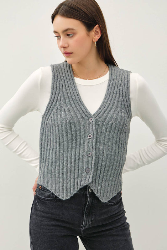 Ribbed Knit Button Sweater Vest, Feathered Farmhouse