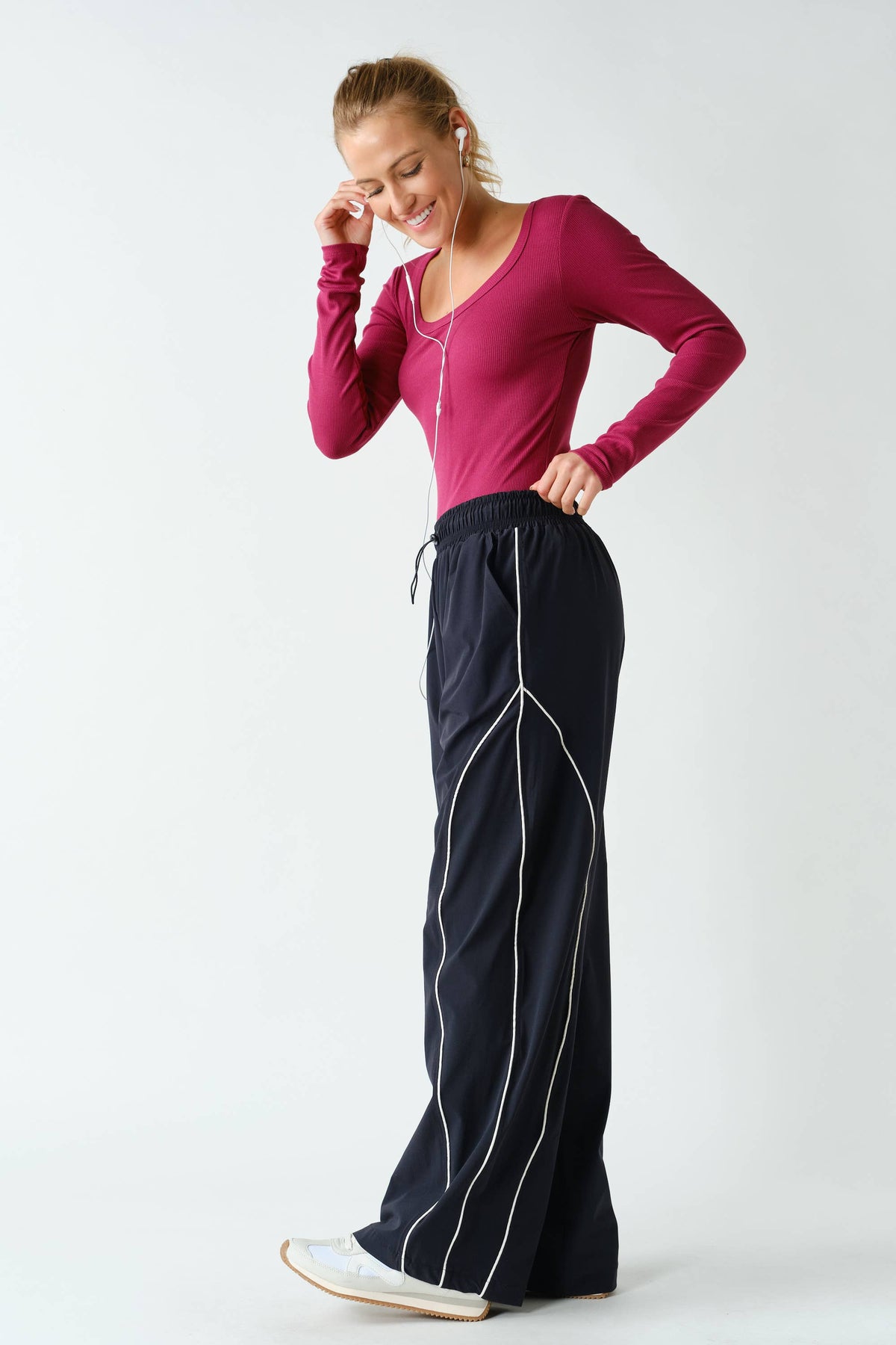 Black Kailey Curved Classic Track Pants, Feathered Farmhouse