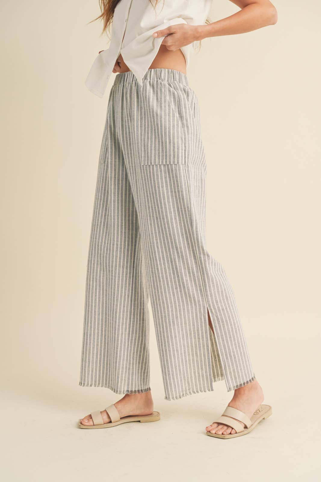 Striped Linen Pants with Raw Edge, The Feathered Farmhouse