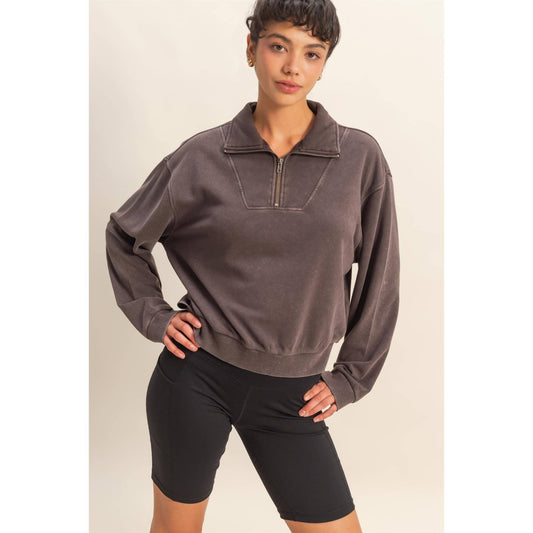Mineral Washed Half Zip Sweatshirt, Feathered Farmhouse