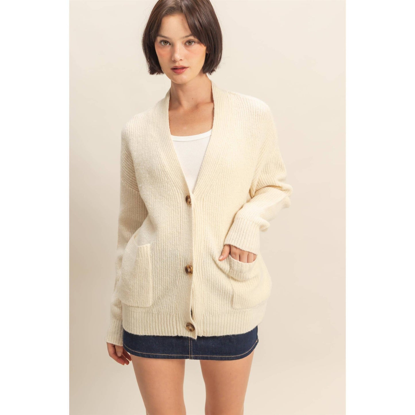 Cardigan Sweater with Front Pockets, Feathered Farmhouse