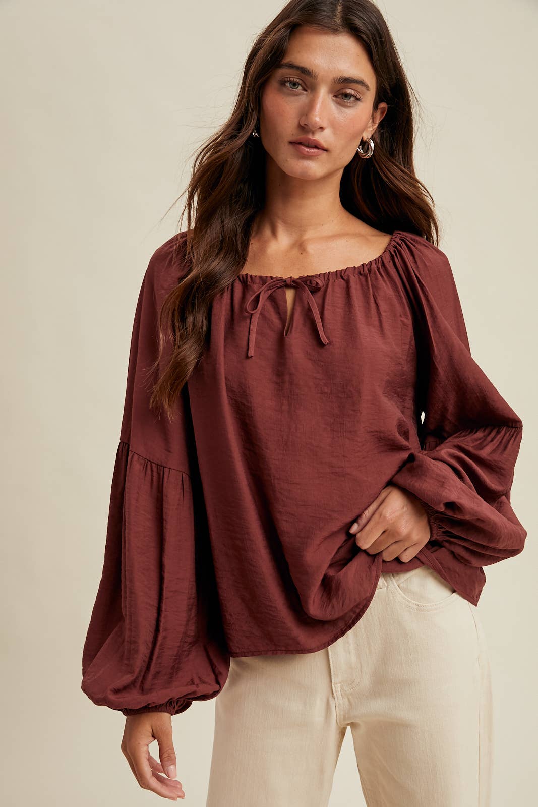 Drop Shoulder Loose Blouse, Feathered Farmhouse