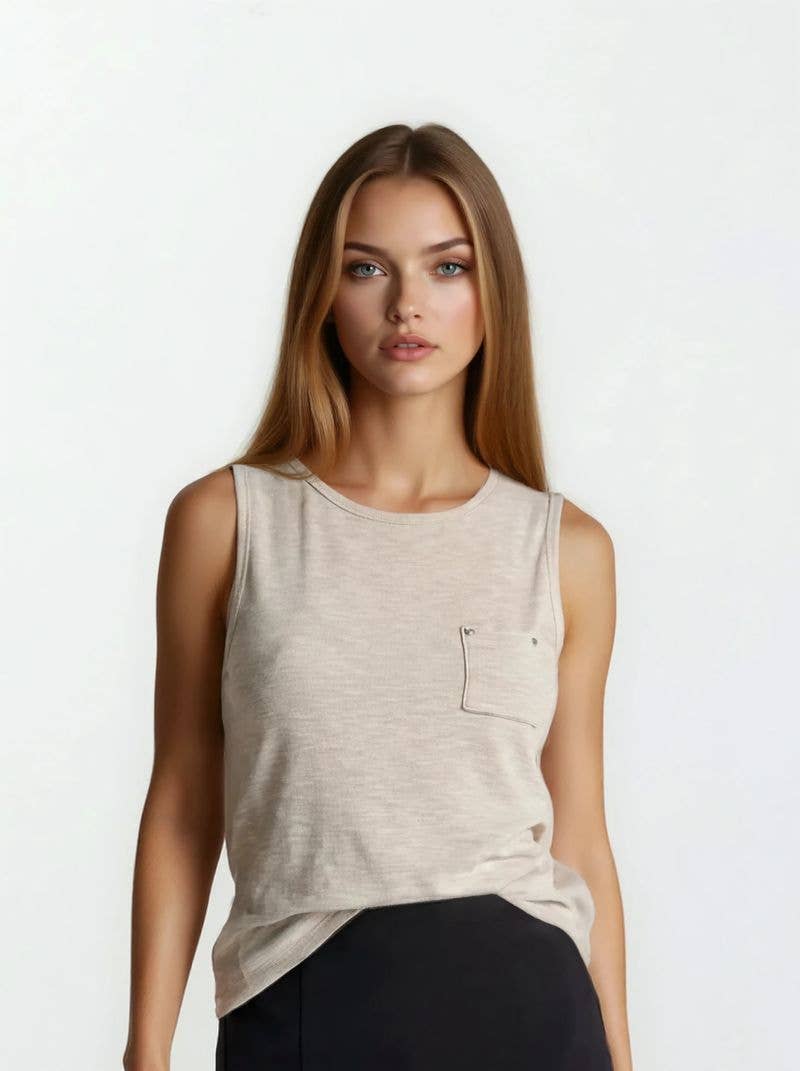 Mini Patch Pocket Tank Top, Feathered Farmhouse