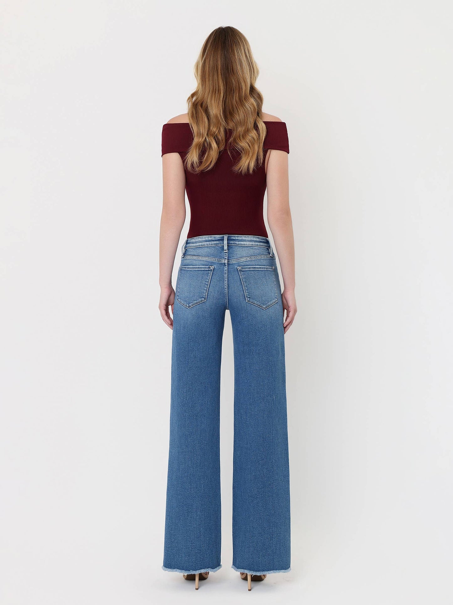 Mid Rise Raw Hem Wide Leg Jeans, Feathered Farmhouse
