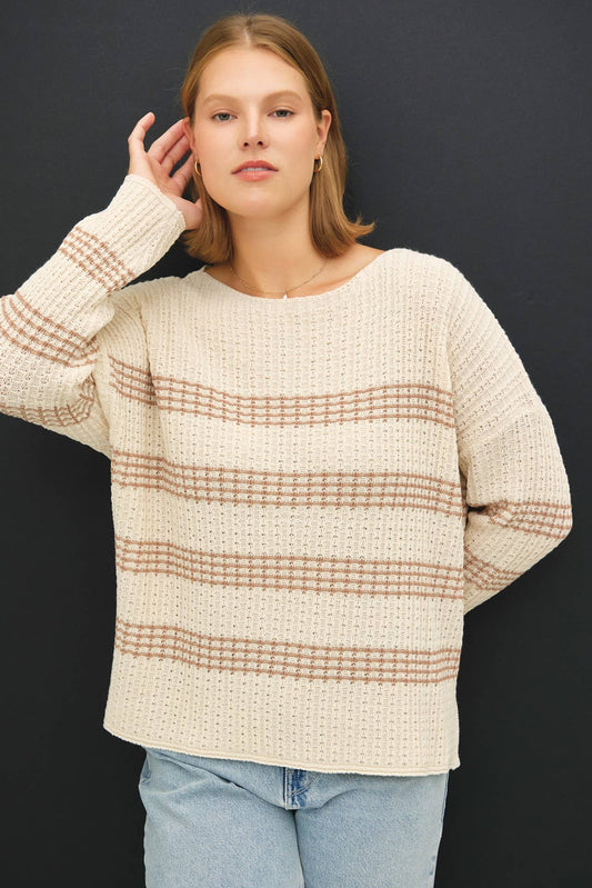 Plus Size Striped Long Sleeve Knit Sweater