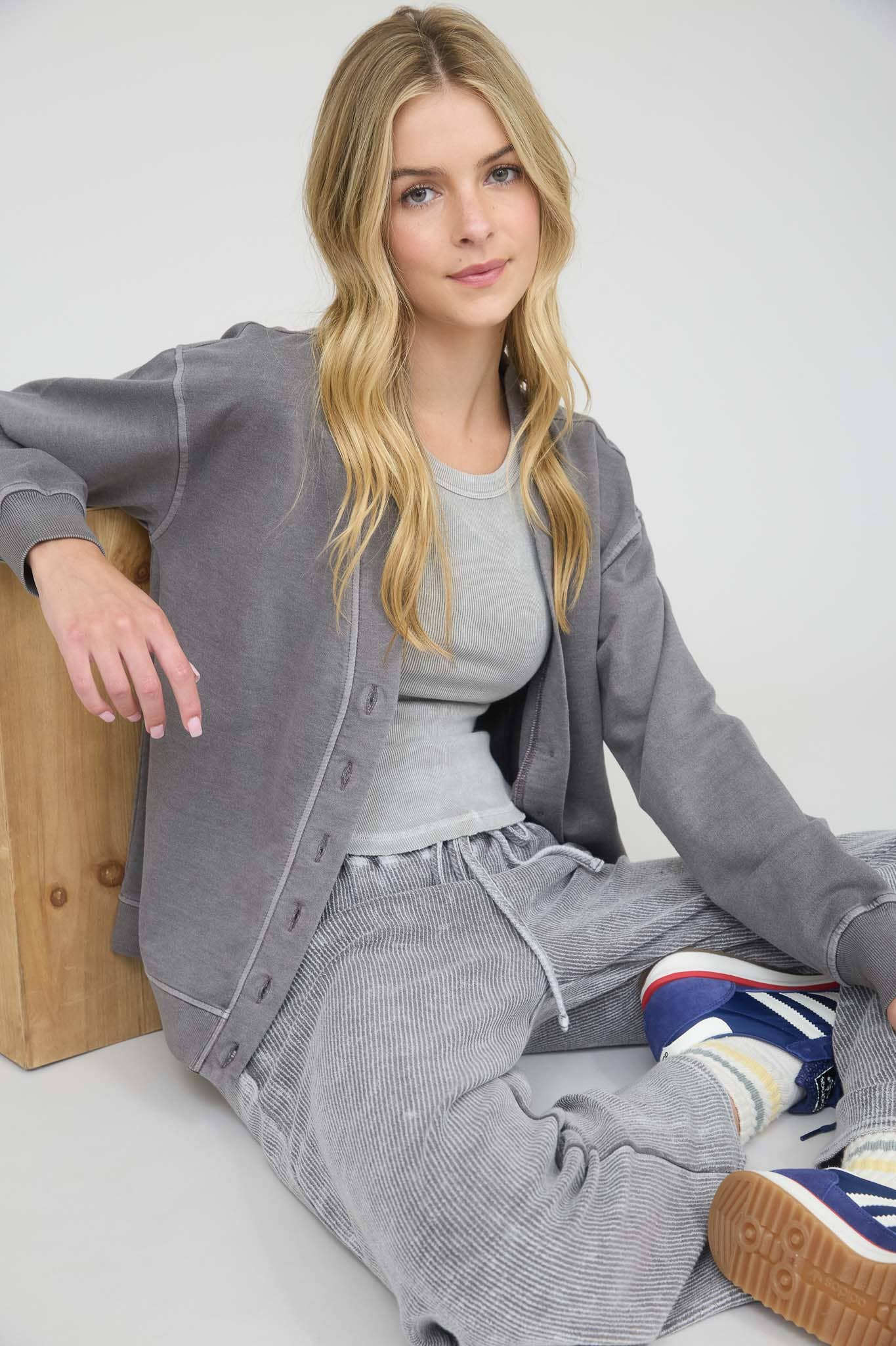 Charcoal Washed Cardigan, Feathered Farmhouse