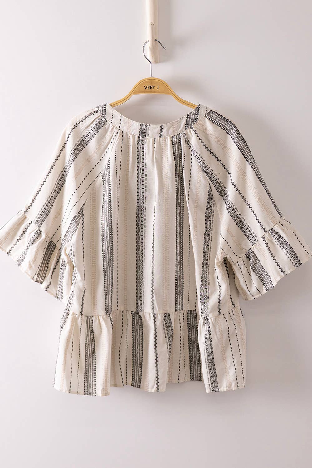 Striped Half Bell Sleeve Blouse Top, Feathered Farmhouse