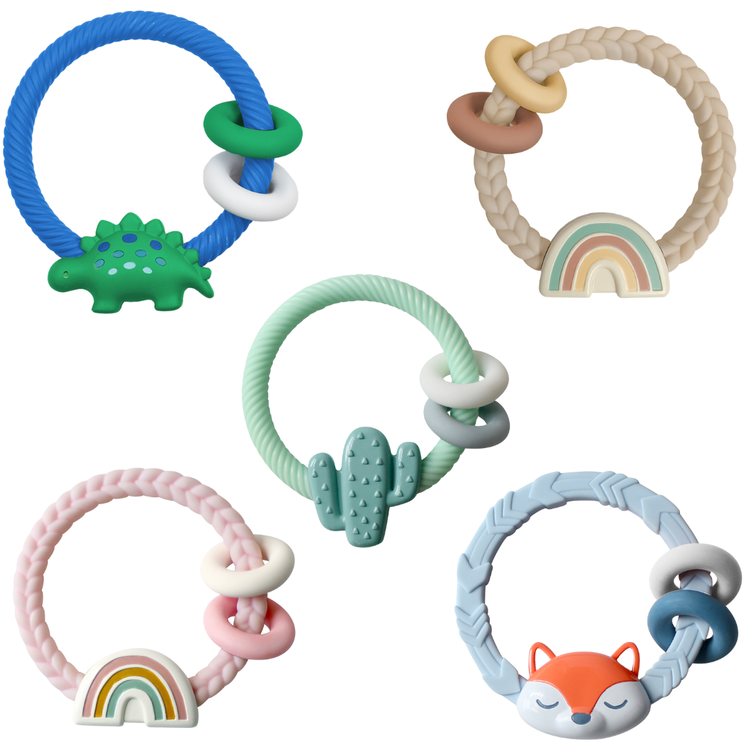 Ritzy Rattle™ Silicone Teether Rattles, Feathered Farmhouse