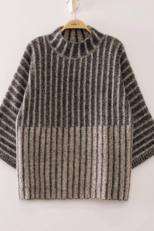 Ribbed Knit Mock Neck Sweater, Feathered Farmhouse