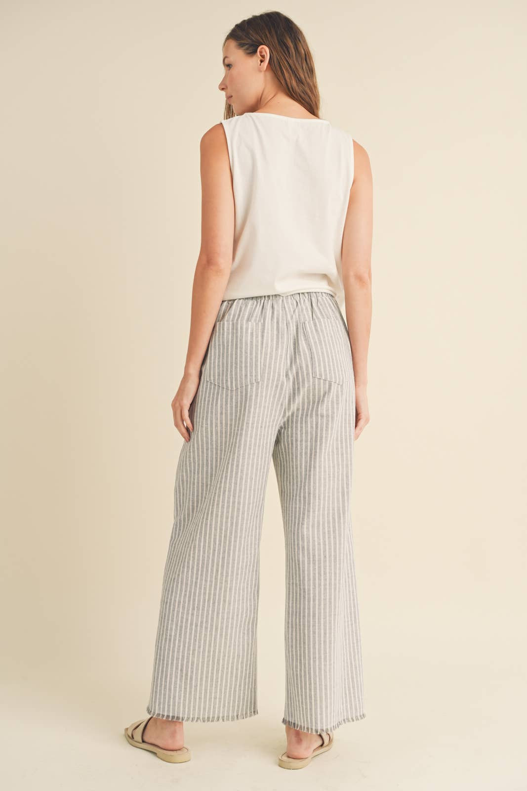 Striped Linen Pants with Raw Edge, The Feathered Farmhouse