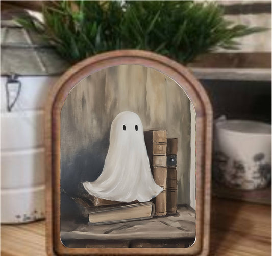Library Ghost Framed Arch Top, Feathered Farmhouse
