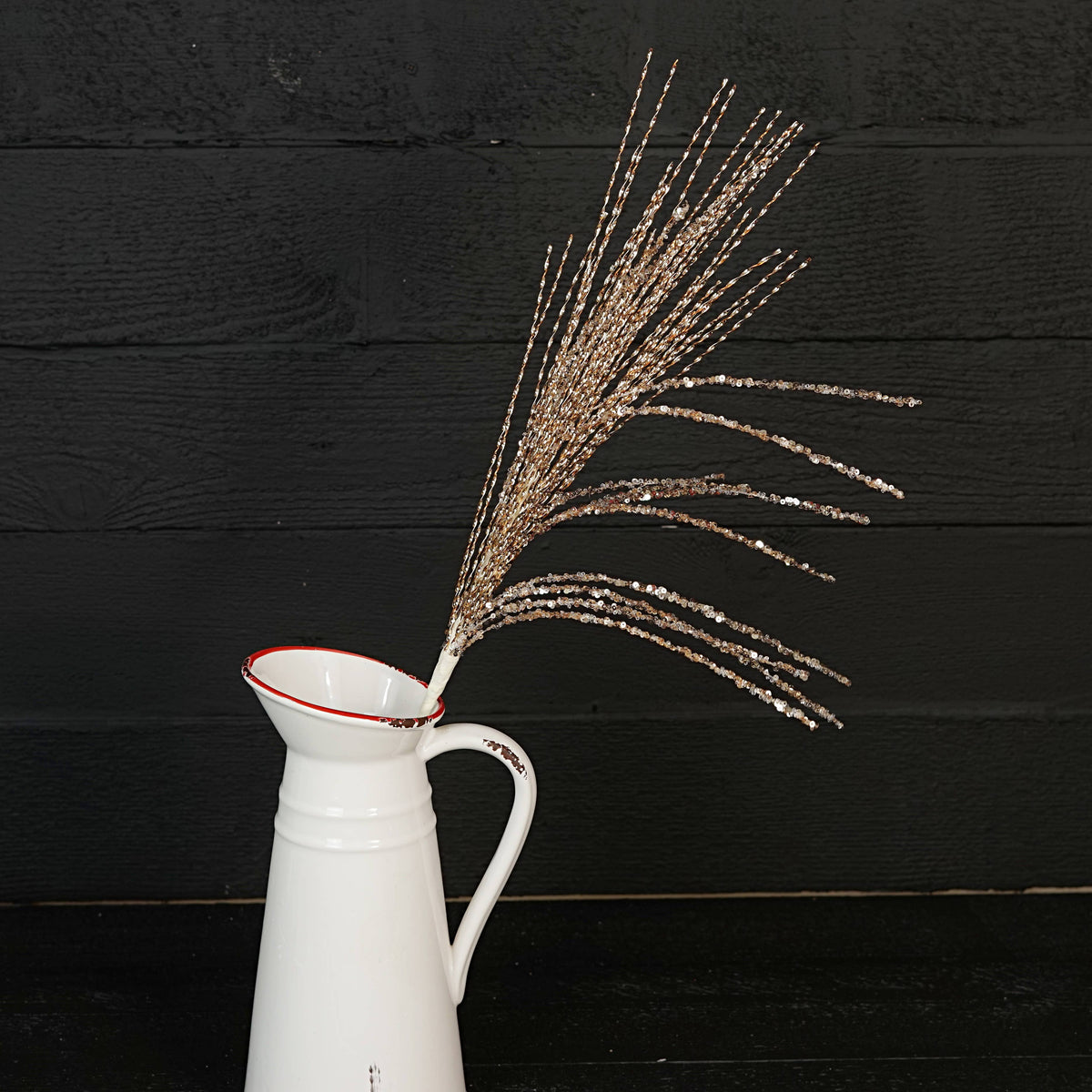 Champagne Beaded and Glittered Strings Stem, Feathered Farmhouse