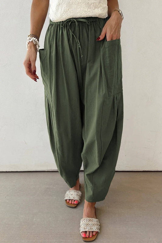 Elastic Waist Barrel Leg Pants, Feathered Farmhouse