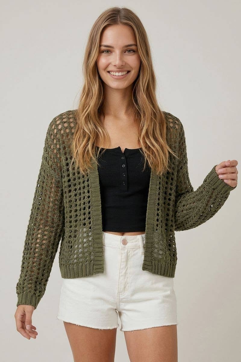 Crochet Fishnet Cropped Cardigan, Feathered Farmhouse