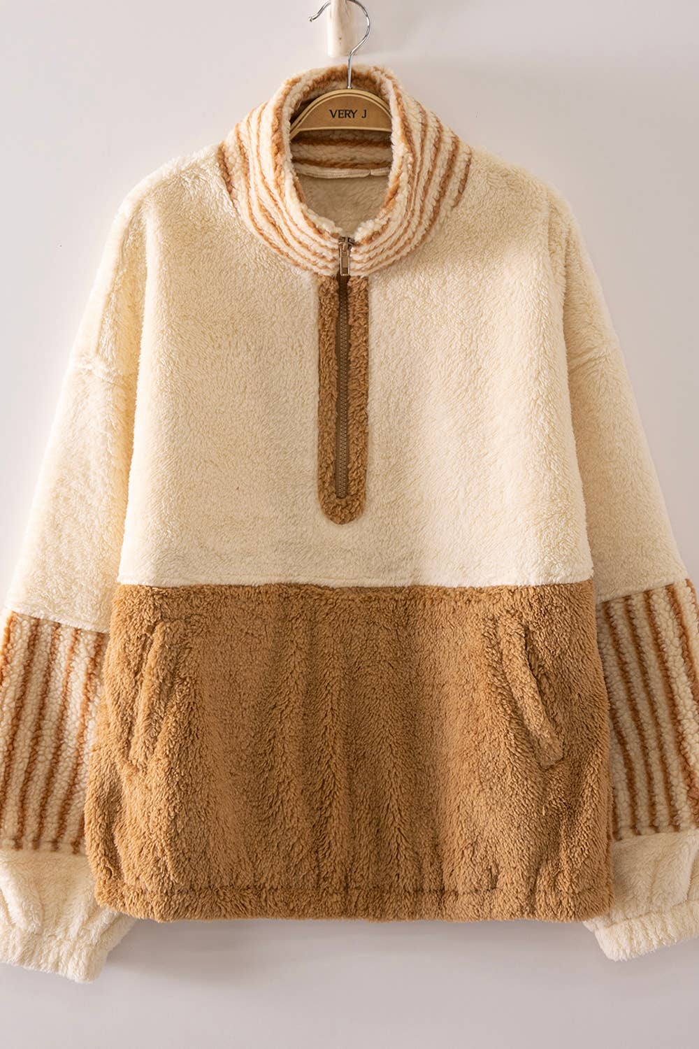 Color Block Sherpa Half Zip Pullover, Feathered Farmhouse